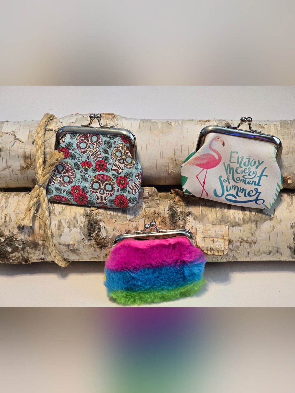 💞 ☠️🦩 Vibrant & Fun Kiss-Lock Coin Purse Trio!